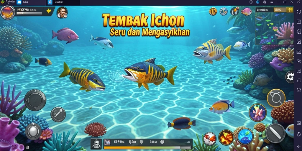 Tampilan gameplay seru dari 55FIVE saat menembak ikan.