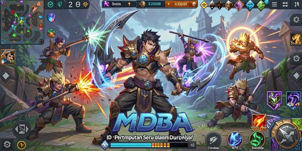 Screenshot permainan 8ID yang menampilkan aksi MOBA yang mendebarkan.