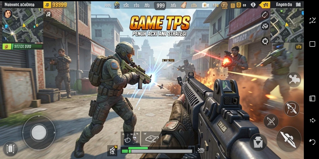 Tampilan gameplay menegangkan di 9399 dengan aksi tembak-tembakan.