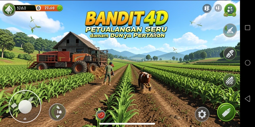 Tampilan gameplay BANDIT4D dengan lahan pertanian yang subur dan interaksi sosial