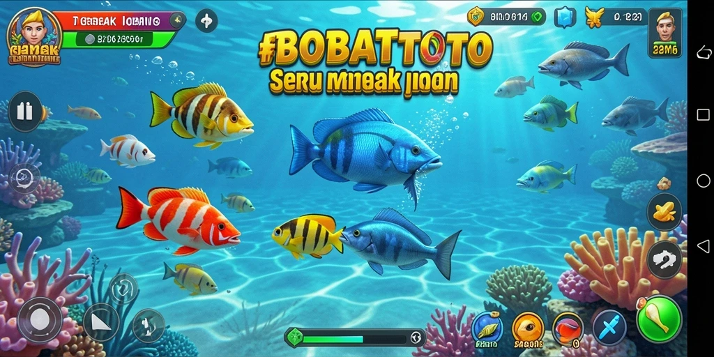 Screenshot permainan BOBATOTO menampilkan aksi menembak ikan yang seru.