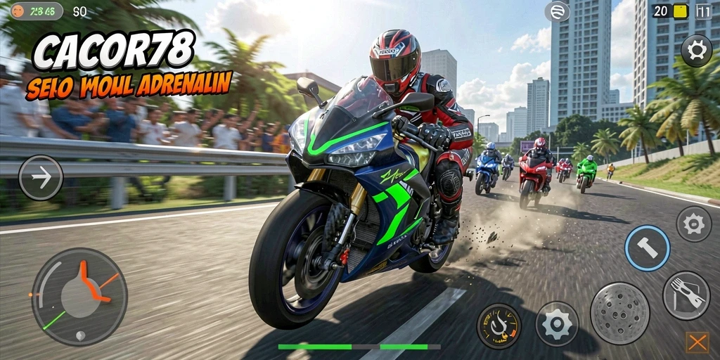 Tangkapan layar dari gameplay seru CACOR78 dengan balapan motor.