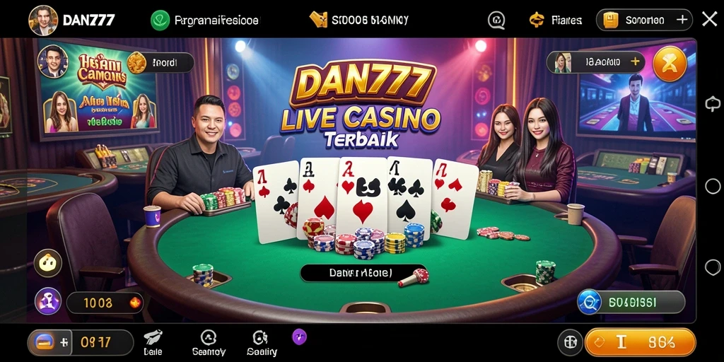 Tangkapan layar gameplay Live Casino yang menampilkan dealer dan pemain aktif.