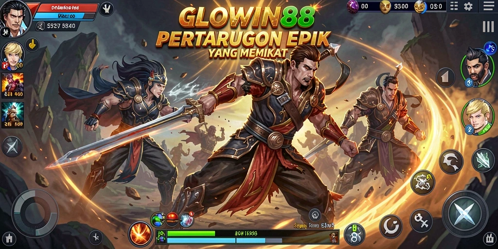 Tampilan gameplay seru dari GLOWIN88 yang menampilkan pertarungan sengit.