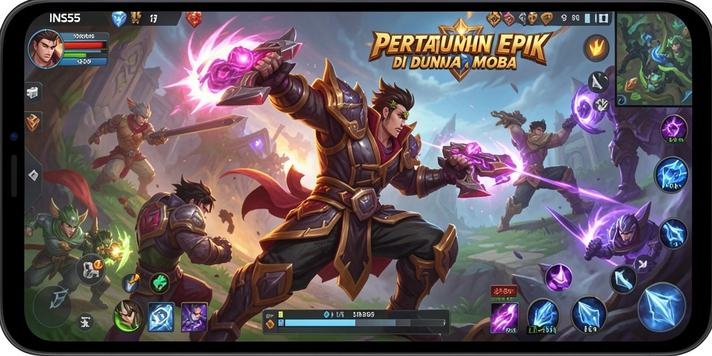 Screenshot gameplay INS55 yang mendebarkan dalam aksi MOBA.