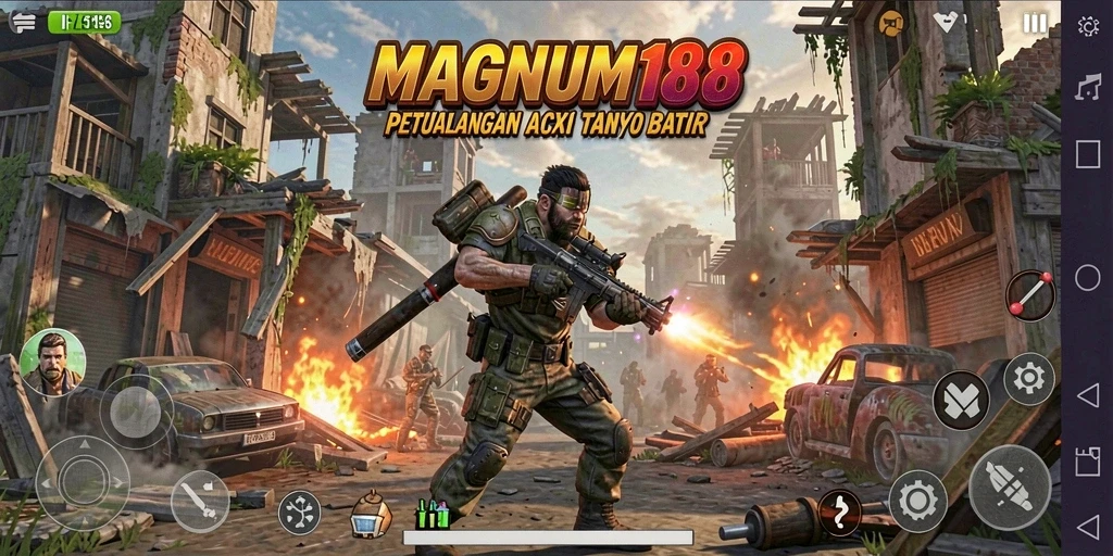 Tangkapan layar utama MAGNUM188 menampilkan aksi seru di medan pertempuran.