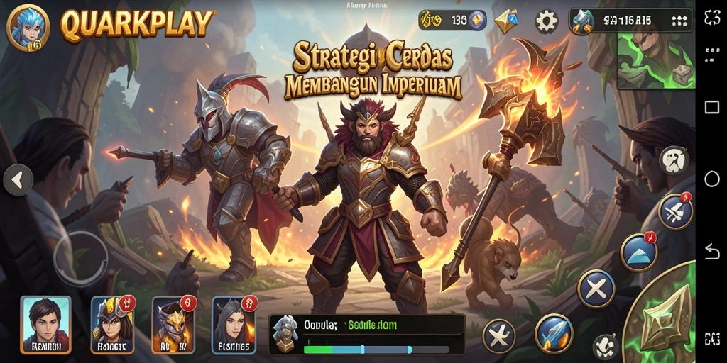 Screenshot menampilkan aksi strategis dalam QUARKPLAY dengan berbagai unit bertempur.