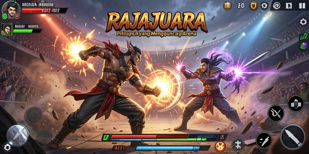 Screenshot gameplay RAJAJUARA menampilkan aksi pertarungan yang mendebarkan.