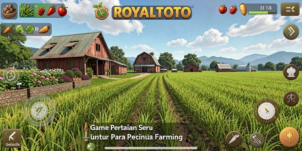 Screenshot gameplay ROYALTOTO yang menunjukkan aktivitas bertani.