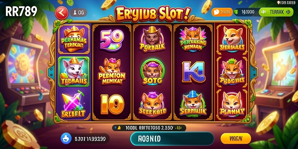 Tampilan gameplay yang memukau dari RR789 dengan simbol slot yang beragam.